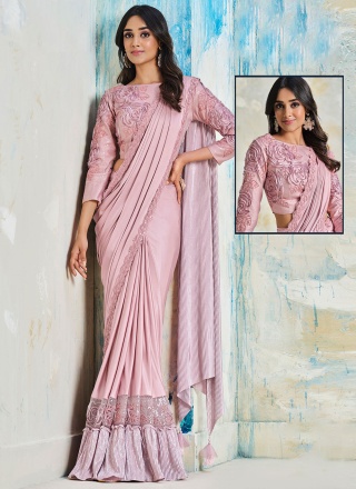 Brilliant Satin Silk Rose Pink Classic Saree