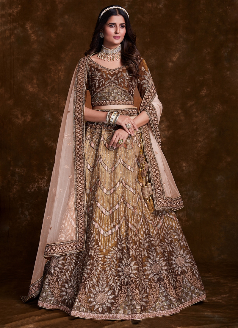 Brown Art Silk Zari A Line Lehenga Choli