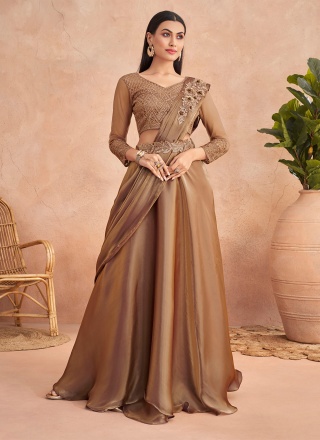 Brown Color Designer Lehenga Style Saree