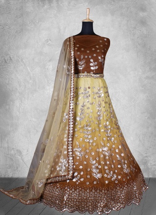 Brown Net Cord A Line Lehenga Choli