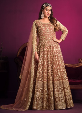 Brown Net Embroidered Salwar Kameez