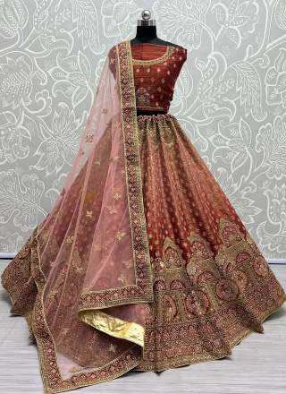 Brown Net Wedding Lehenga Choli