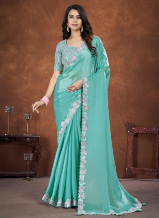 Capricious Aqua Blue Engagement Trendy Saree