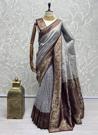 Capricious Kanjivaram Silk Zari Grey Classic Saree