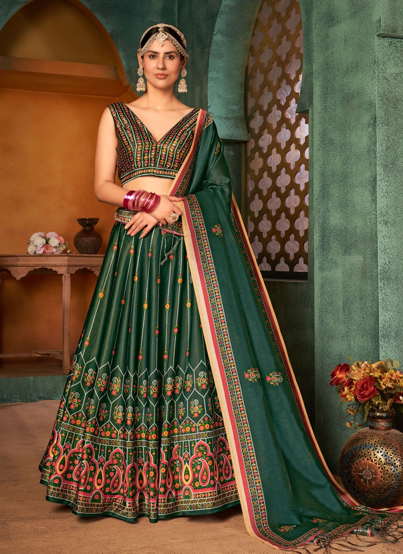 Capricious Multi Colour Digital Print Silk A Line Lehenga Choli