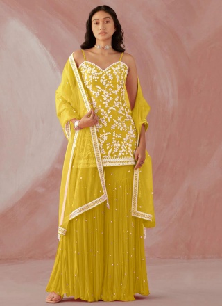 Captivating Faux Georgette Yellow Trendy Salwar Suit
