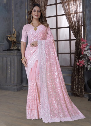 Captivating Georgette Pink Trendy Saree