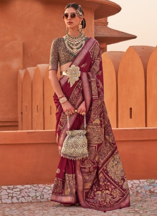 Catchy Maroon Ceremonial Contemporary Saree