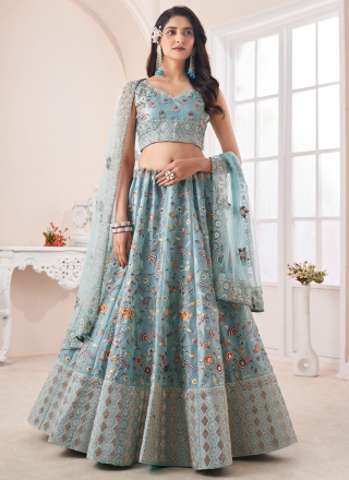 Charismatic Aqua Blue Dori Work Long Choli Lehenga