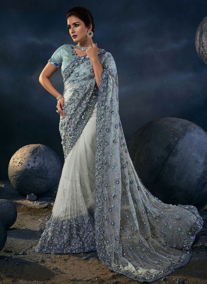 Charming Grey Reception Saree