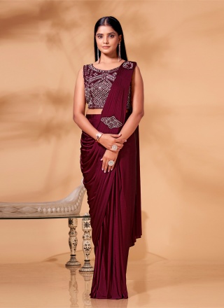 Charming Lycra Maroon Designer Contemporary Saree