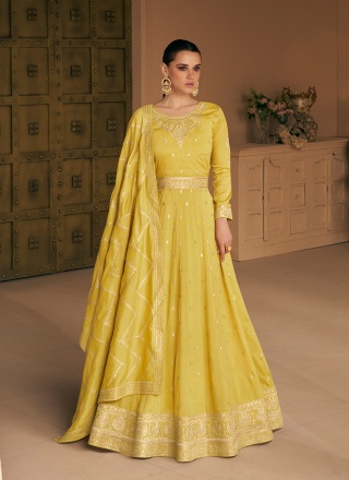 Charming Yellow Silk Trendy Salwar Kameez