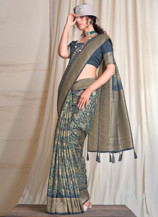 Chic Digital Print Multi Colour Silk Classic Saree