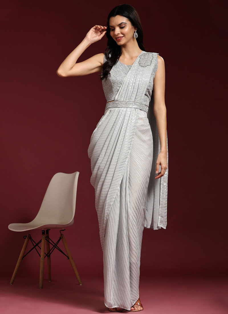 Chic Grey Shimmer Classic Saree