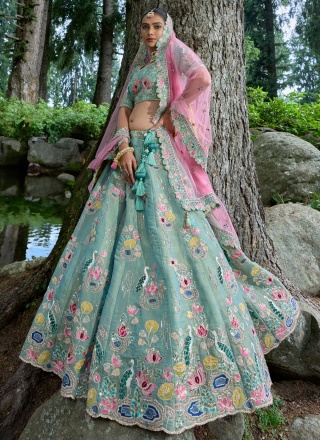 Chic Sea Green Zari Silk Designer Lehenga Choli