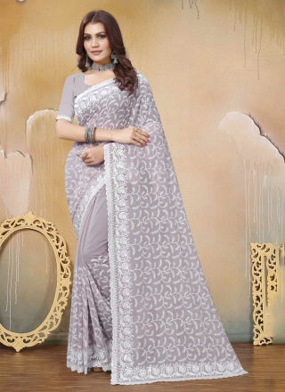 Chic Sequins Lavender Georgette Classic Saree