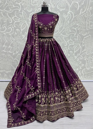 Chiffon Satin Fancy Trendy Lehenga Choli in Purple