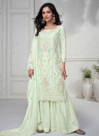 Chinon Embroidered Designer Salwar Kameez in Green