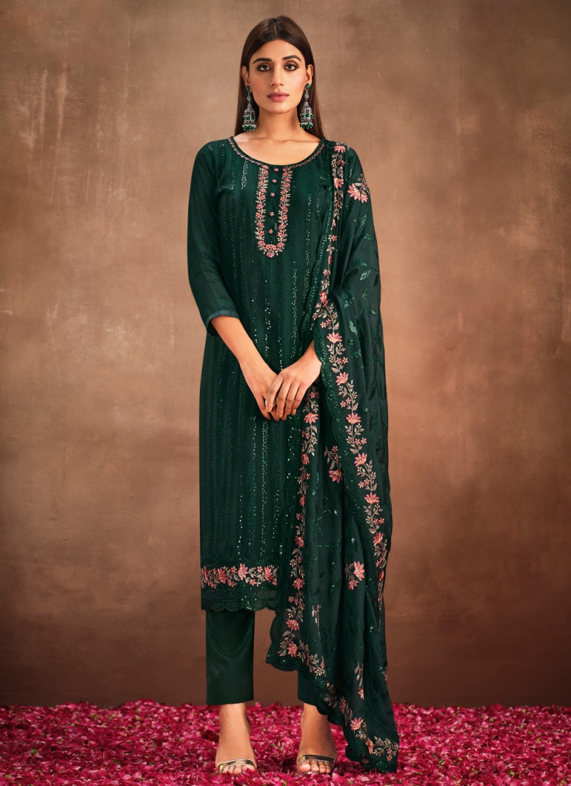 Green Thread Embroidered Straight Cut Salwar Suit 4262SL02