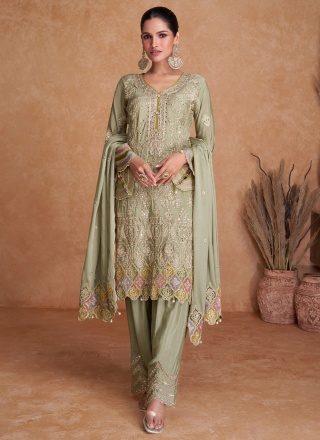 Chinon Green Designer Salwar Suit