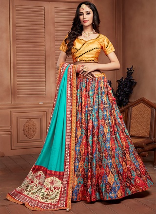 Chinon Printed Readymade Lehenga Choli in Multi Colour