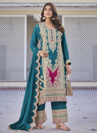 Chinon Sequins Trendy Salwar Kameez in Teal