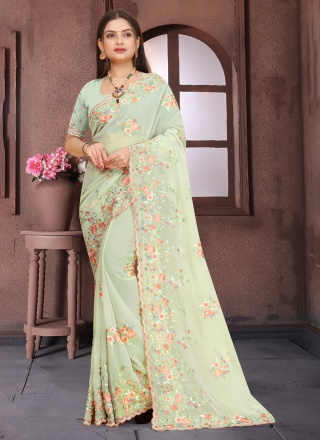 Classic Saree Resham Georgette in Sea Green