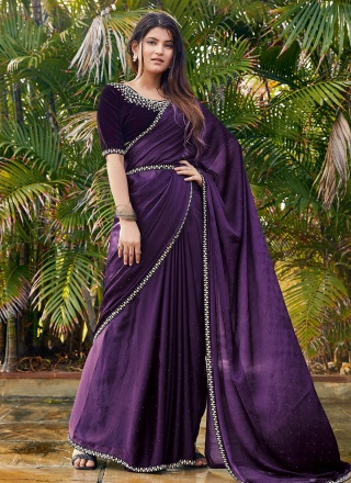 Classic Saree Stone Chiffon in Purple