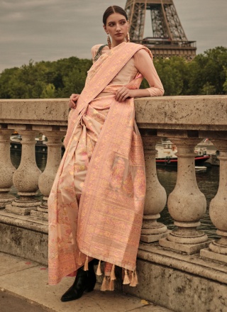 Classic Saree Weaving Organza in Peach