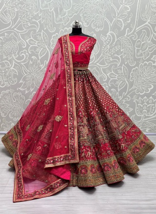 Classical Silk Hot Pink Thread Work Designer Lehenga Choli