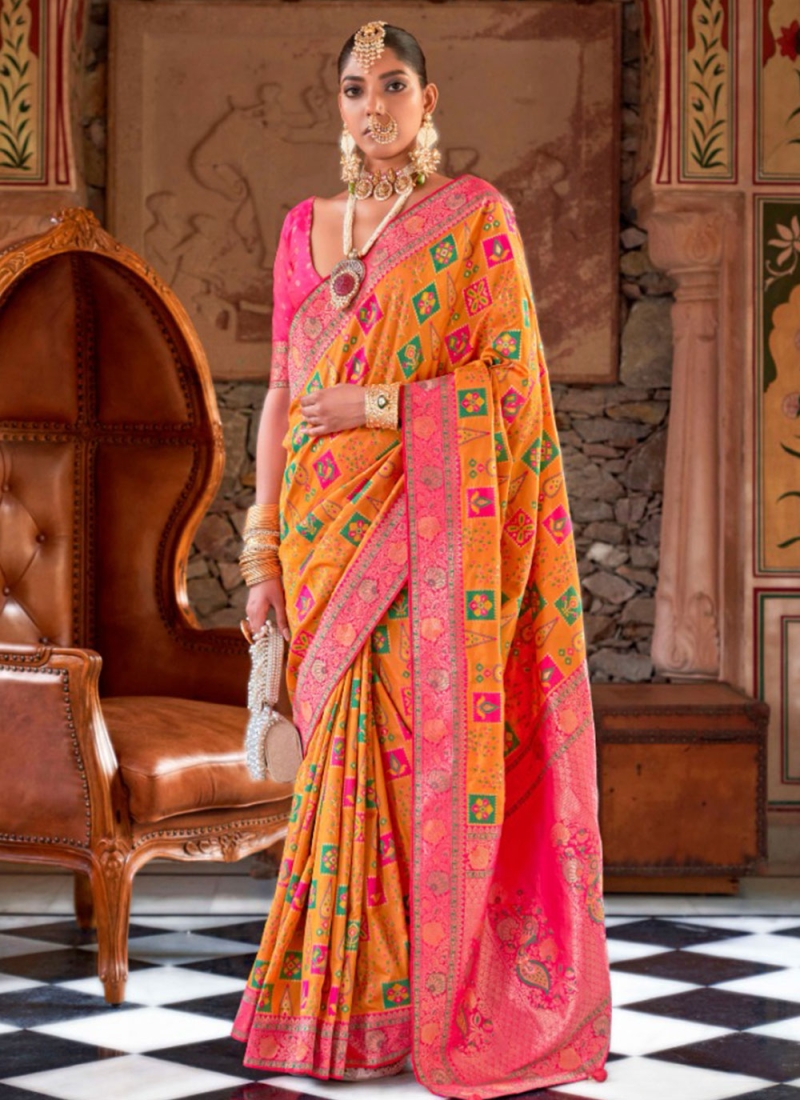 Classy Banarasi Silk Mustard Weaving Trendy Saree