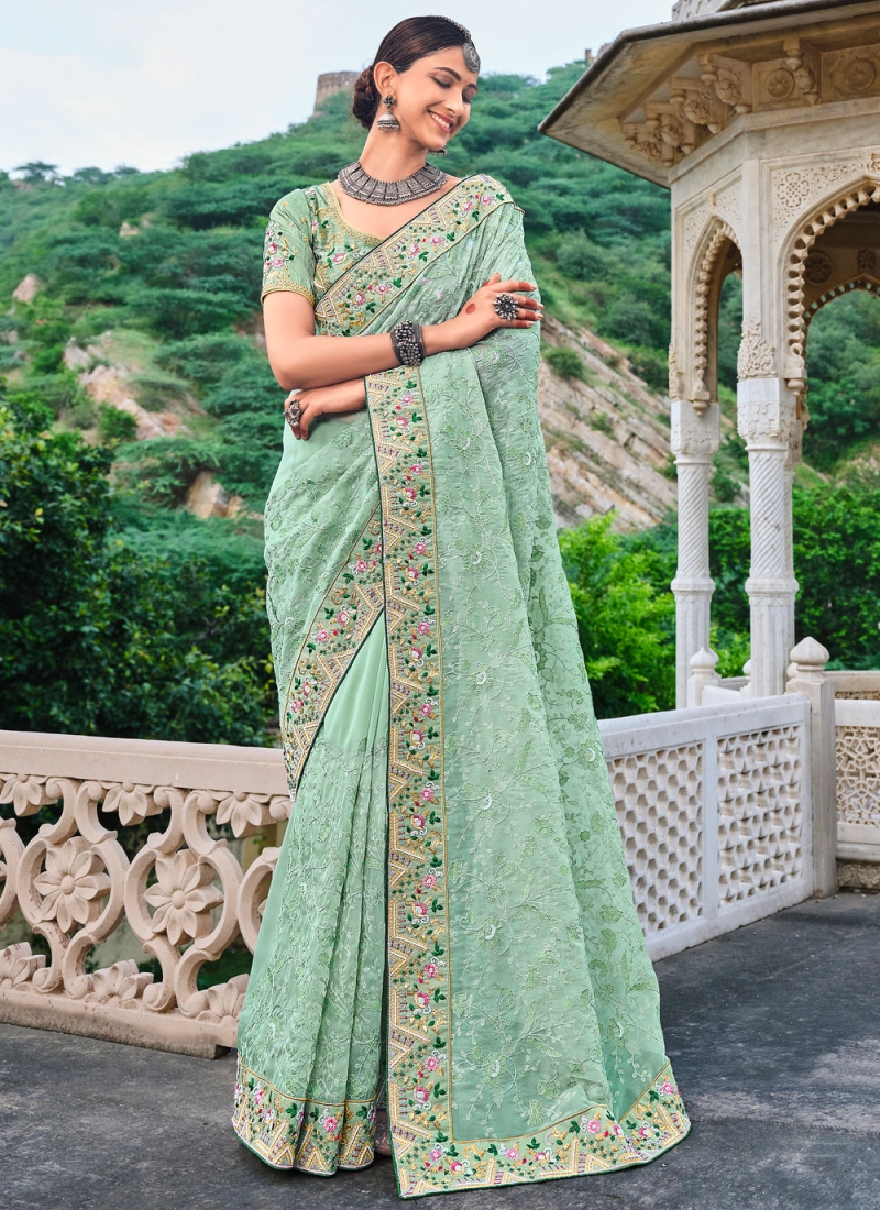 Compelling Green Engagement Classic Designer Saree