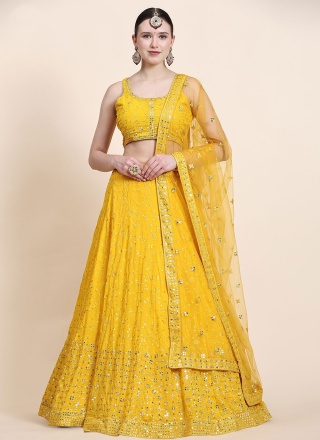 Competent Georgette Yellow Sequins Trendy Lehenga Choli