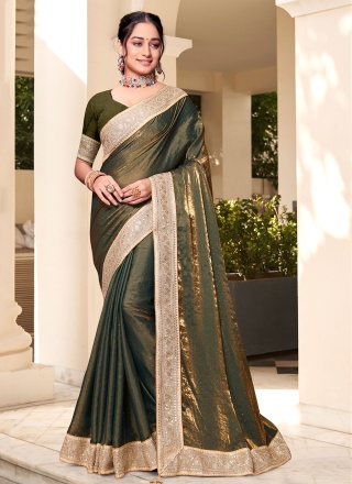 Competent Green Embroidered Silk Classic Saree