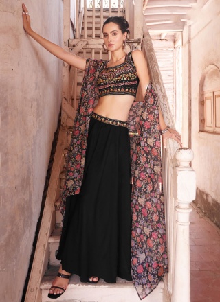 Congenial Embroidered Georgette Black Readymade De