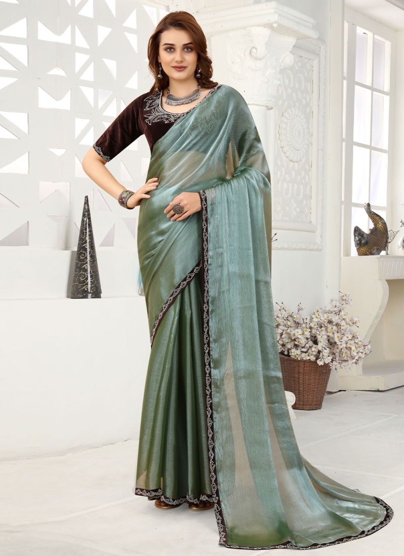Conspicuous Lace Green Trendy Saree