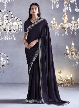 Contemporary Saree Embroidered Viscose in Purple