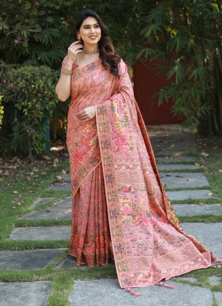 Contemporary Saree Printed Cotton in Pink