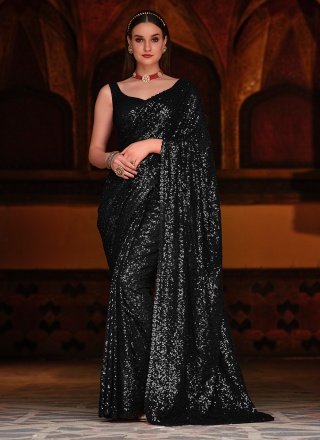 Contemporary Saree Sequins Georgette in Black