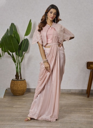 Contemporary Saree Sequins Shimmer Georgette in Peach