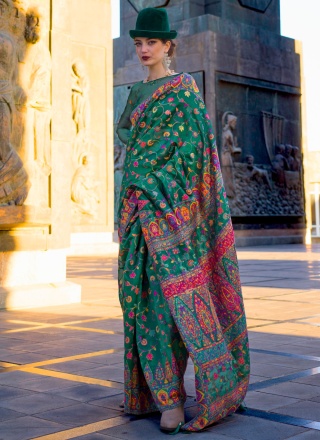 Contemporary Saree Weaving Organza in Green