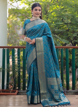 Contemporary Style Saree Weaving Patola Silk  in Aqua Blue