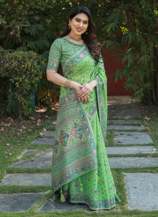 Cotton Sea Green Designer Saree