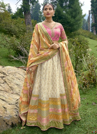 Cream Silk Designer Lehenga Choli