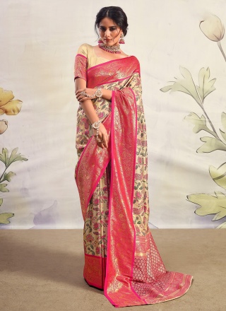 Cream Silk Woven Trendy Saree