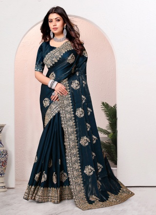 Crepe Silk Contemporary Saree in Morpeach 