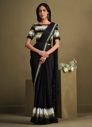 Crepe Silk Embroidered Trendy Saree in Black