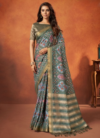 Crepe Silk Green Woven Trendy Saree