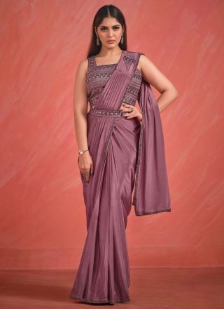 Crepe Silk Purple Embroidered Classic Saree