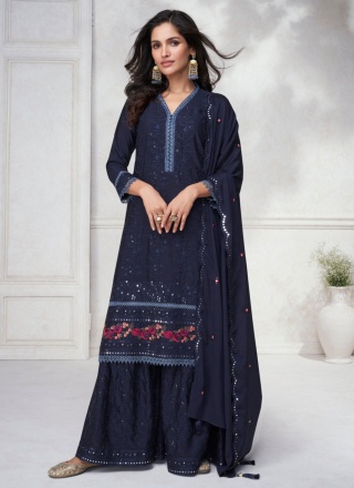 Cute Embroidered Navy Blue Trendy Salwar Kameez 